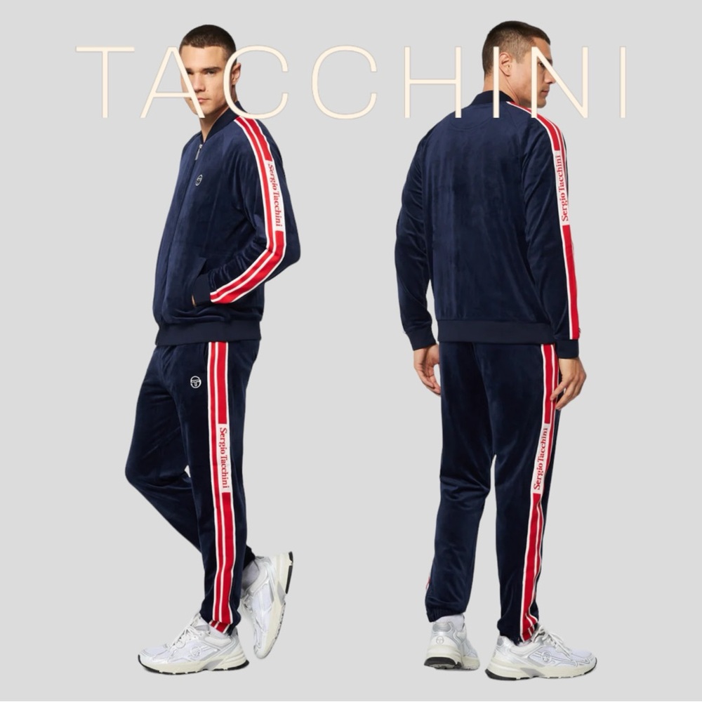Men’s Sergio Tacchini Navy | Red | White Velour Tracksuit NWT